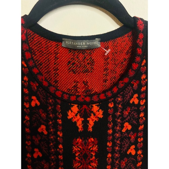Alexander McQueen $2445 Flower Jacquard Knit Silk Dress in Red Black Size Small - Picture 8 of 15